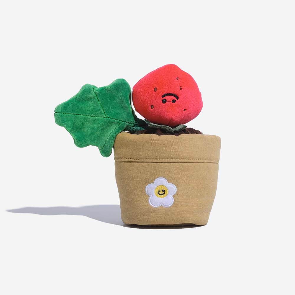 Giocattolo per cani di peluche con fischietto - Fragola in vaso
