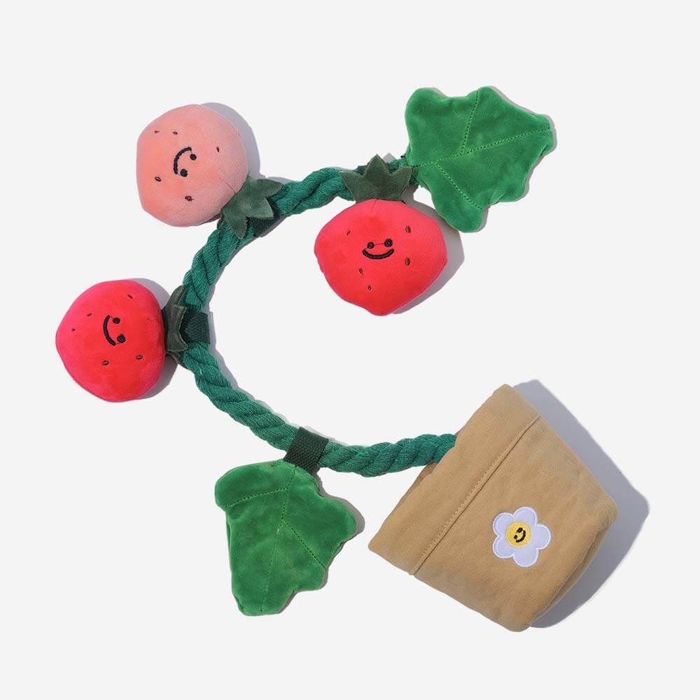 Giocattolo per cani di peluche con fischietto - Fragola in vaso