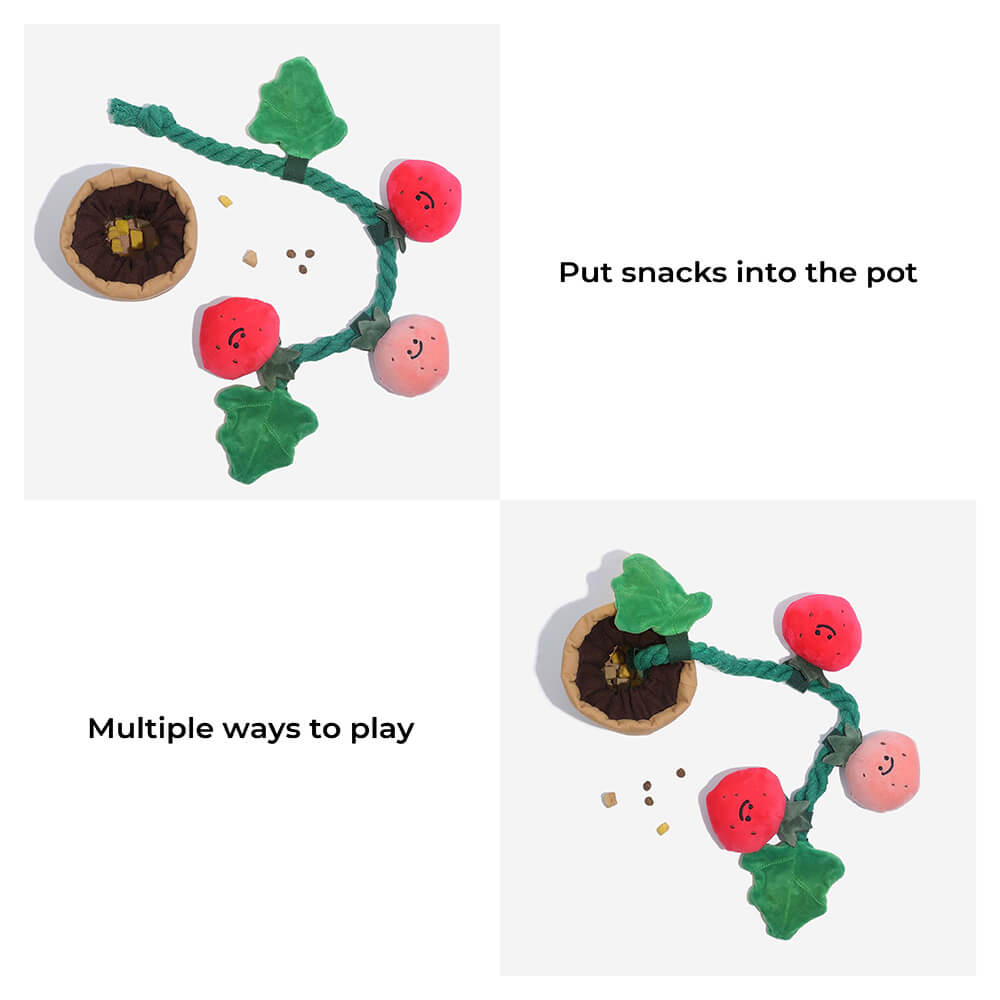 Giocattolo per cani di peluche con fischietto - Fragola in vaso