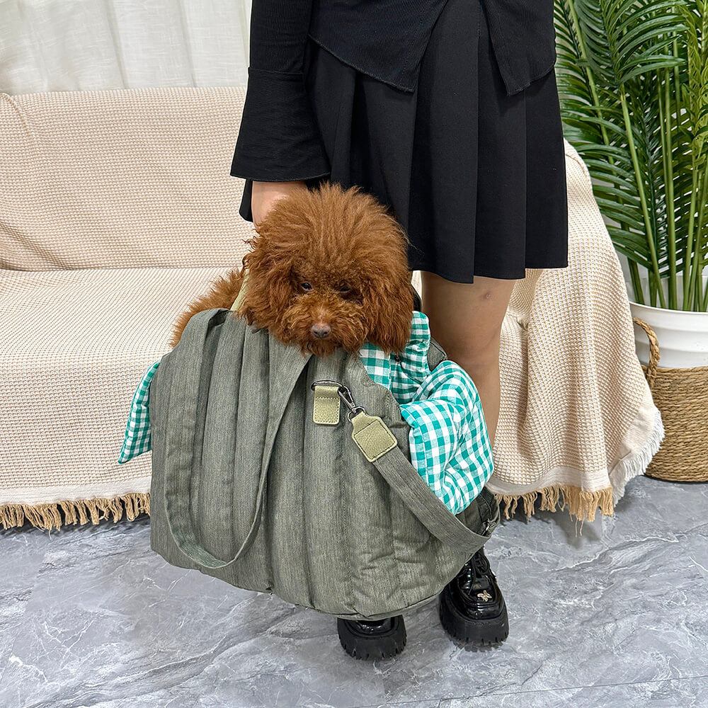 Borsa per il trasporto portatile in gingham, morbida e multiuso per cani e gatti