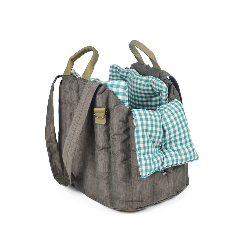 Borsa per il trasporto portatile in gingham, morbida e multiuso per cani e gatti