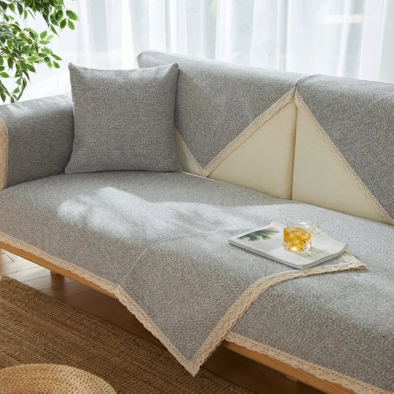 Copertura per divano in cotone e lino intrecciata a mano, antiscivolo, per tutte le stagioni