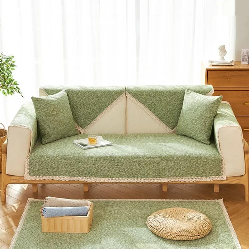Copertura per divano in cotone e lino intrecciata a mano, antiscivolo, per tutte le stagioni