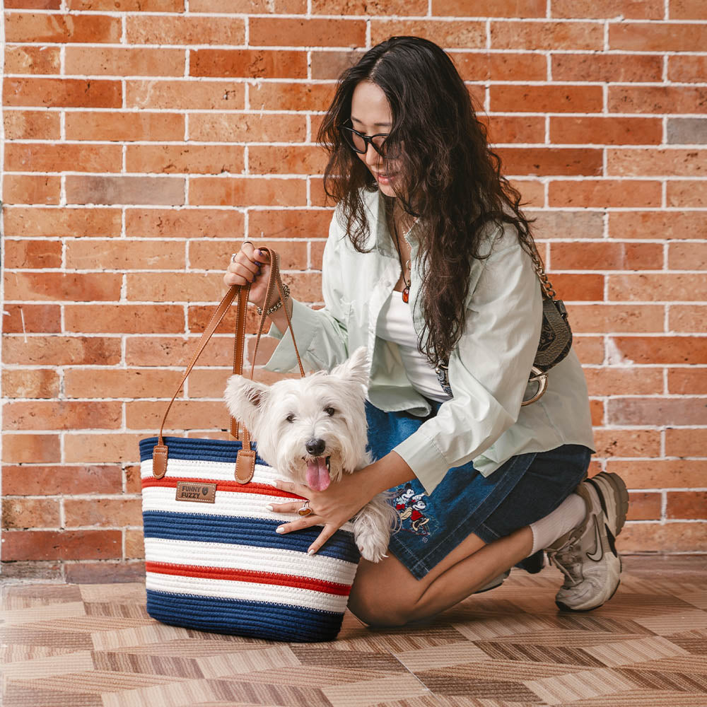 Borsa da spiaggia in cotone intrecciato leggera fatta a mano - Trasportino per animali domestici - Vacanze estive