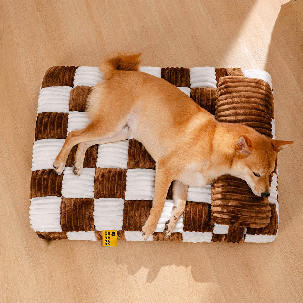 Letto per cani ortopedico con cuscino in peluche fatto a mano a forma di scacchiera