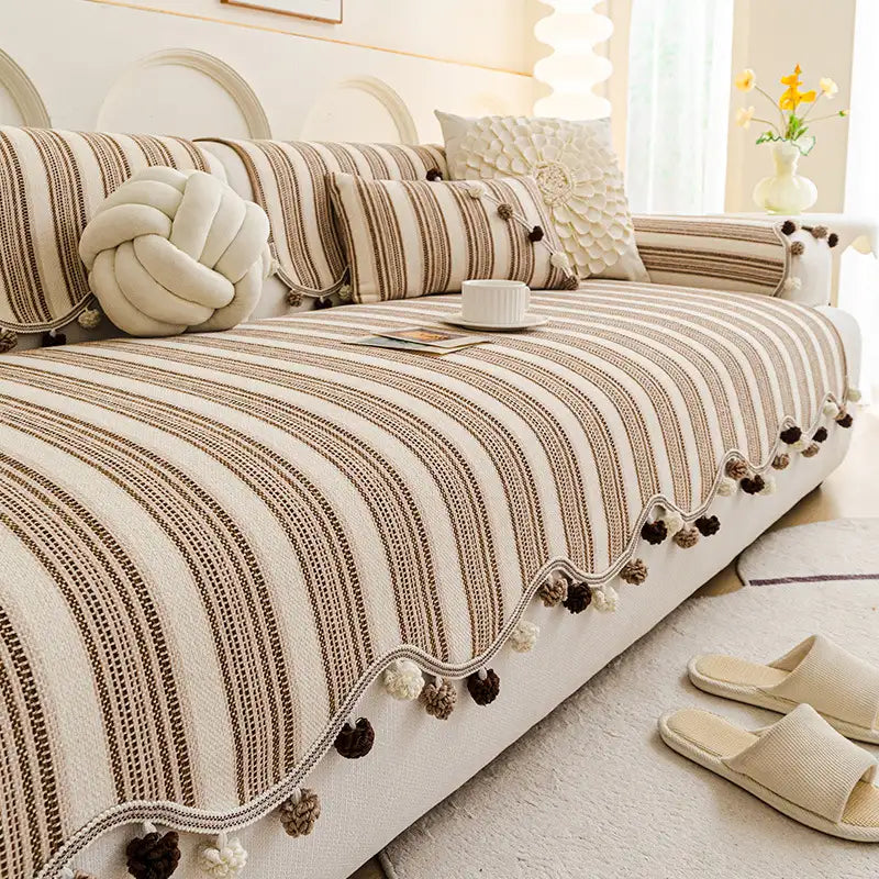 Copertura protettiva per divano in chenille a contrasto irregolare, colorata, amica della pelle e antiscivolo.