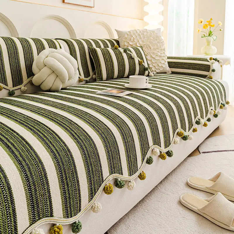 Copertura protettiva per divano in chenille a contrasto irregolare, colorata, amica della pelle e antiscivolo.