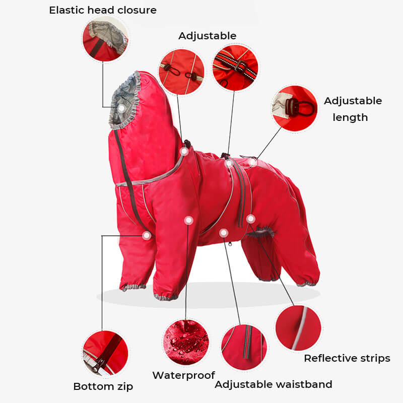 Giacca per cani grandi da esterno impermeabile, regolabile, mantella per la pioggia per cani.