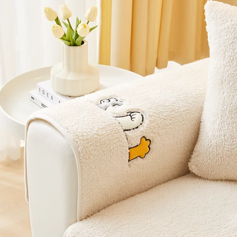 Copertura per divano antiscivolo in sherpa fleece con motivo zampa di gatto adorabile