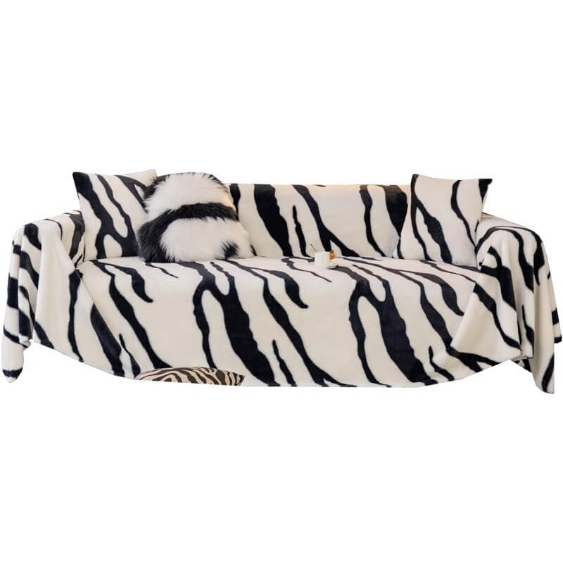 Copridivano Peluche Fluffy con Stampa Zebra Lussuoso e Stile