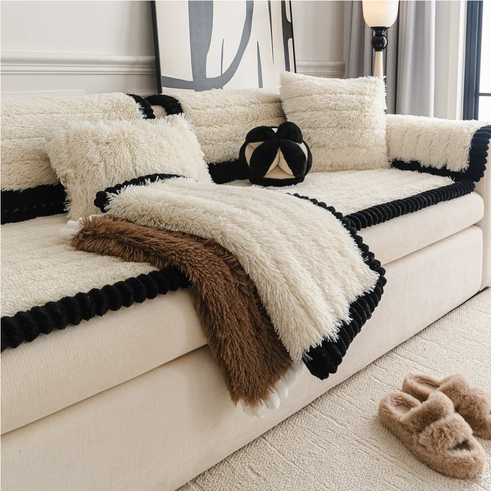 Copertura per divano di lusso in peluche spesso e morbido, confortevole e antiscivolo
