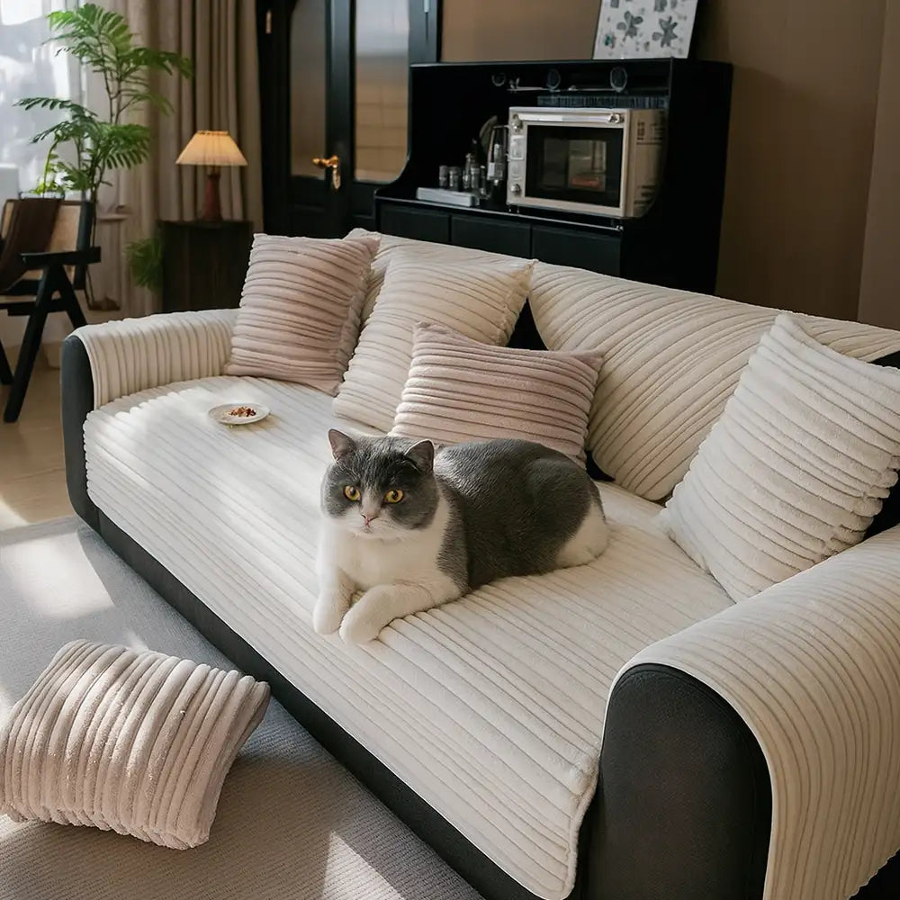Copertura per divano in morbido peluche antiscivolo a strisce asimmetriche moderne