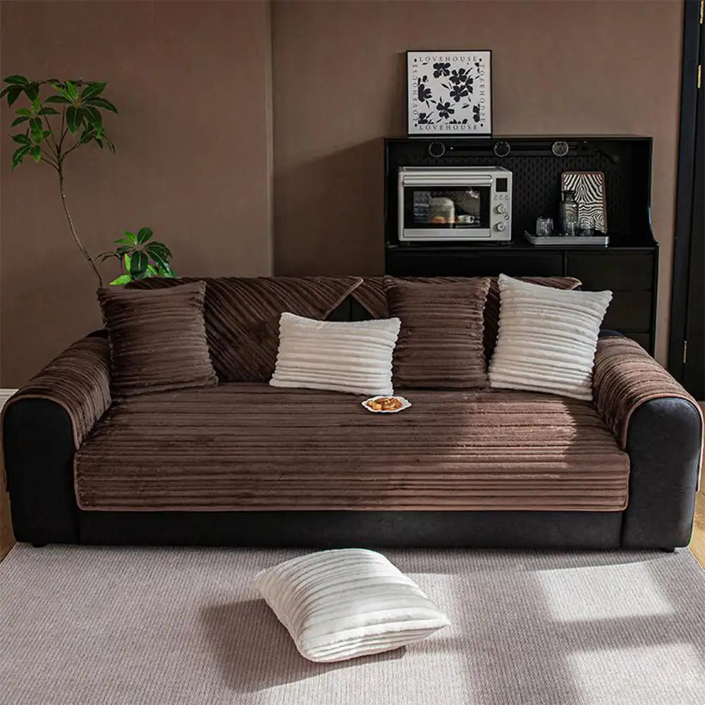 Copertura per divano in morbido peluche antiscivolo a strisce asimmetriche moderne