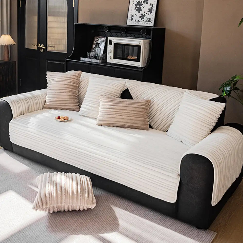 Copertura per divano in morbido peluche antiscivolo a strisce asimmetriche moderne