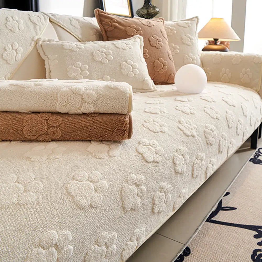 Copertura per divano non-slip in morbido peluche spesso con stampa di impronta di zampa carina.
