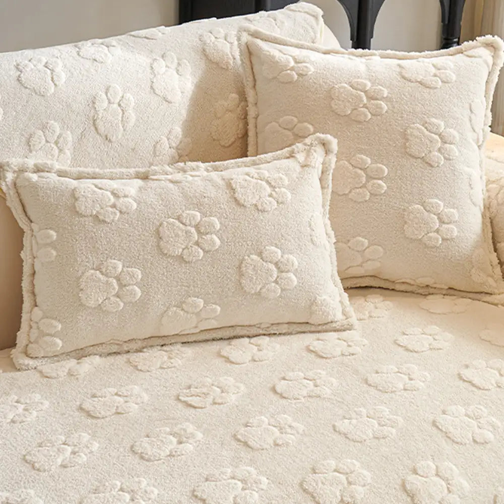 Copertura per divano non-slip in morbido peluche spesso con stampa di impronta di zampa carina.