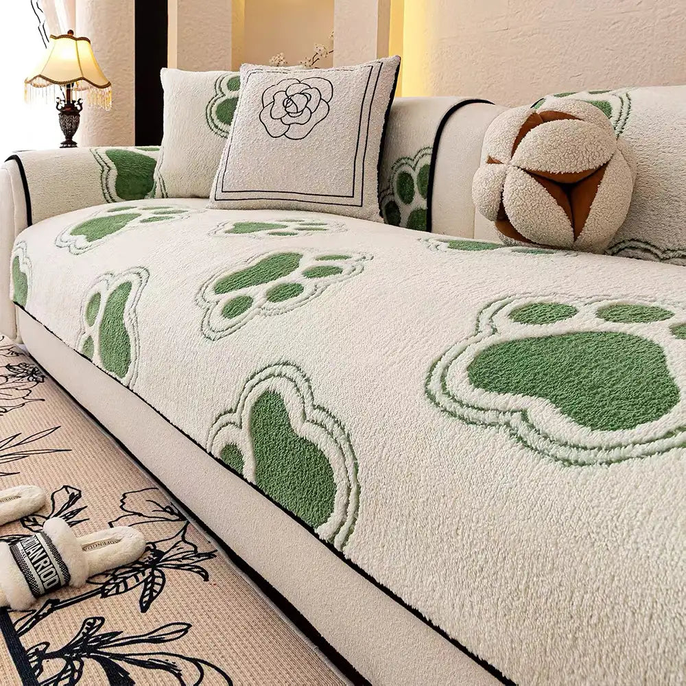 Protezione per divano in poliestere morbido con stampa di impronta di zampa, copridivano antiscivolo