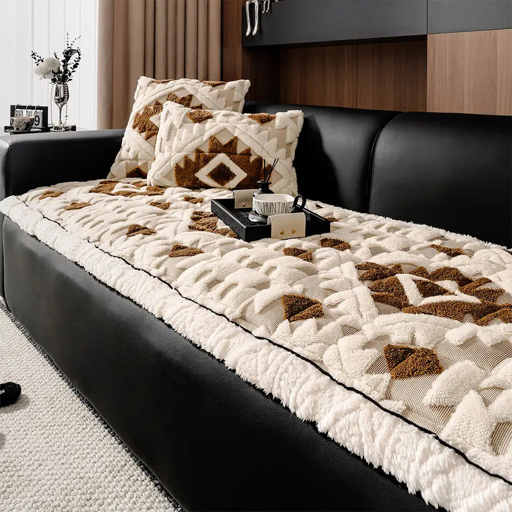 Copertura per divano in peluche retro con motivo a diamante, resistente ai graffi e antiscivolo per animali domestici.