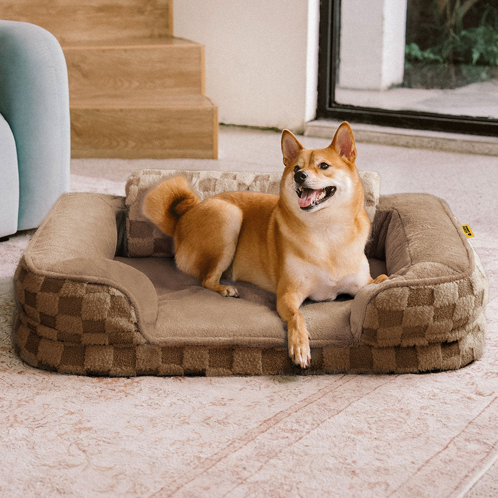 Letto ortopedico per cani con cuscino, a scacchi, fluffy, caldo e lavabile – CloudNooki