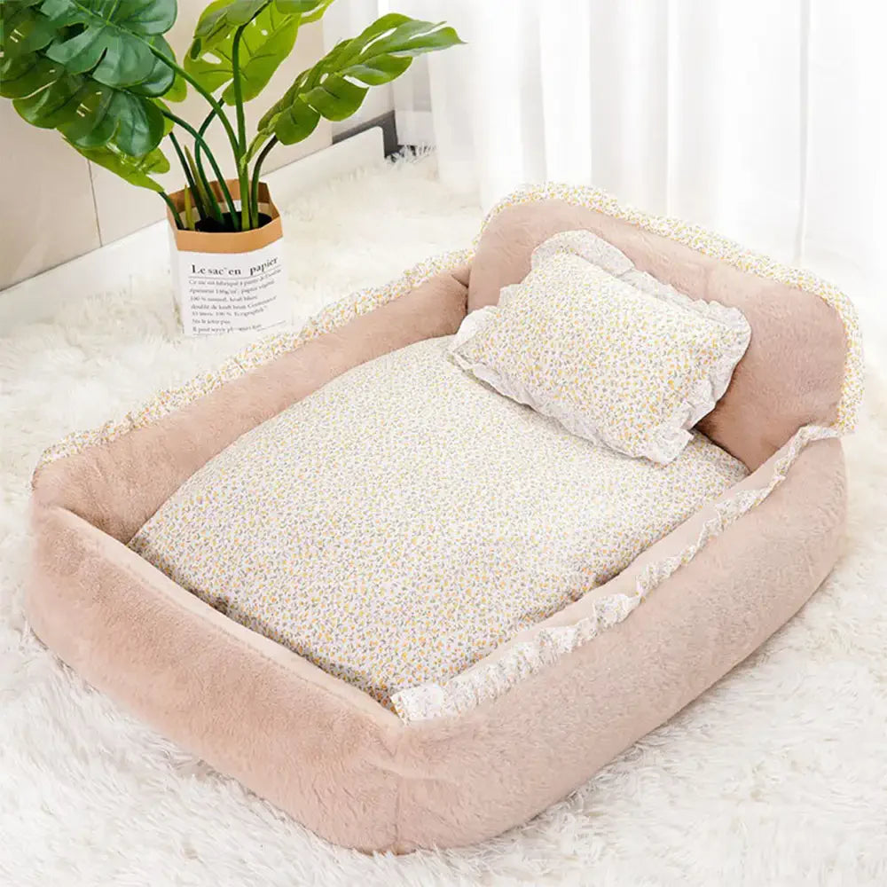 Letto per animali domestici lavabile in stile giardino chic, morbido e soffice, per cani di taglia piccola.