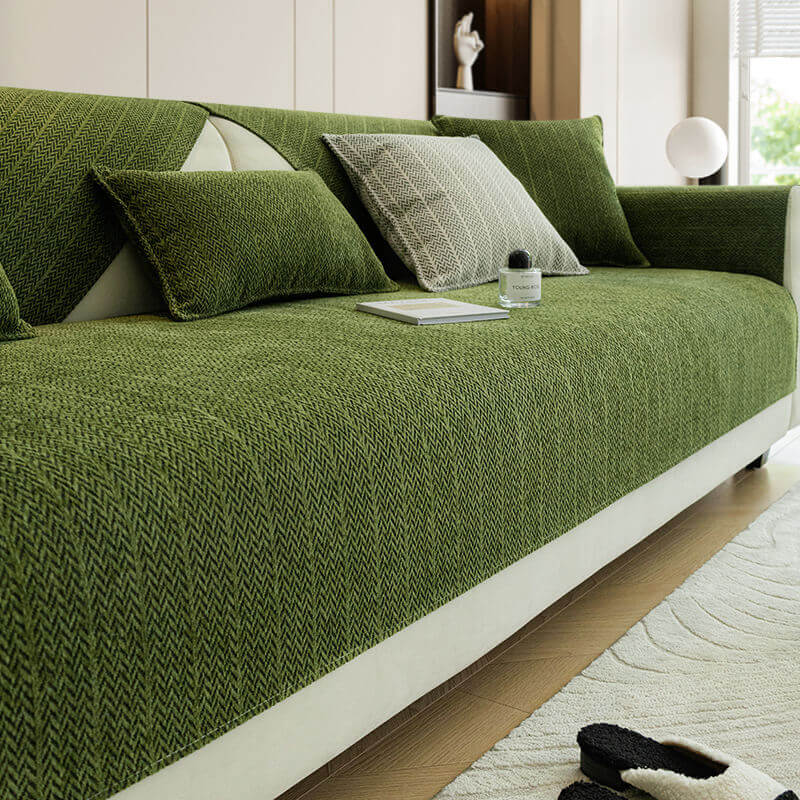 Copertura per divano in chenille antigraffio a zigzag di colore uniforme