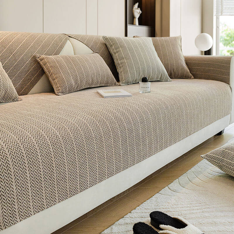 Copertura per divano in chenille antigraffio a zigzag di colore uniforme