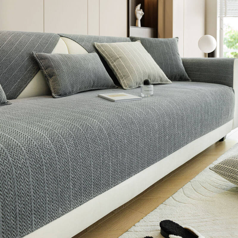 Copertura per divano in chenille antigraffio a zigzag di colore uniforme