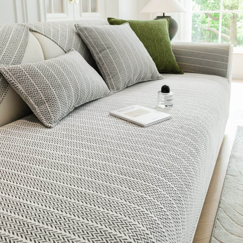 Copertura per divano in chenille antigraffio a zigzag di colore uniforme