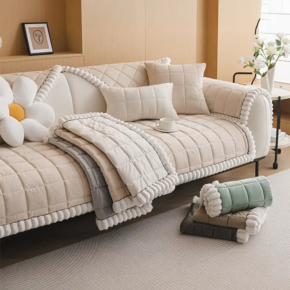 Copertura per divano quadrata in peluche corto semplice, antigraffio e antiscivolo