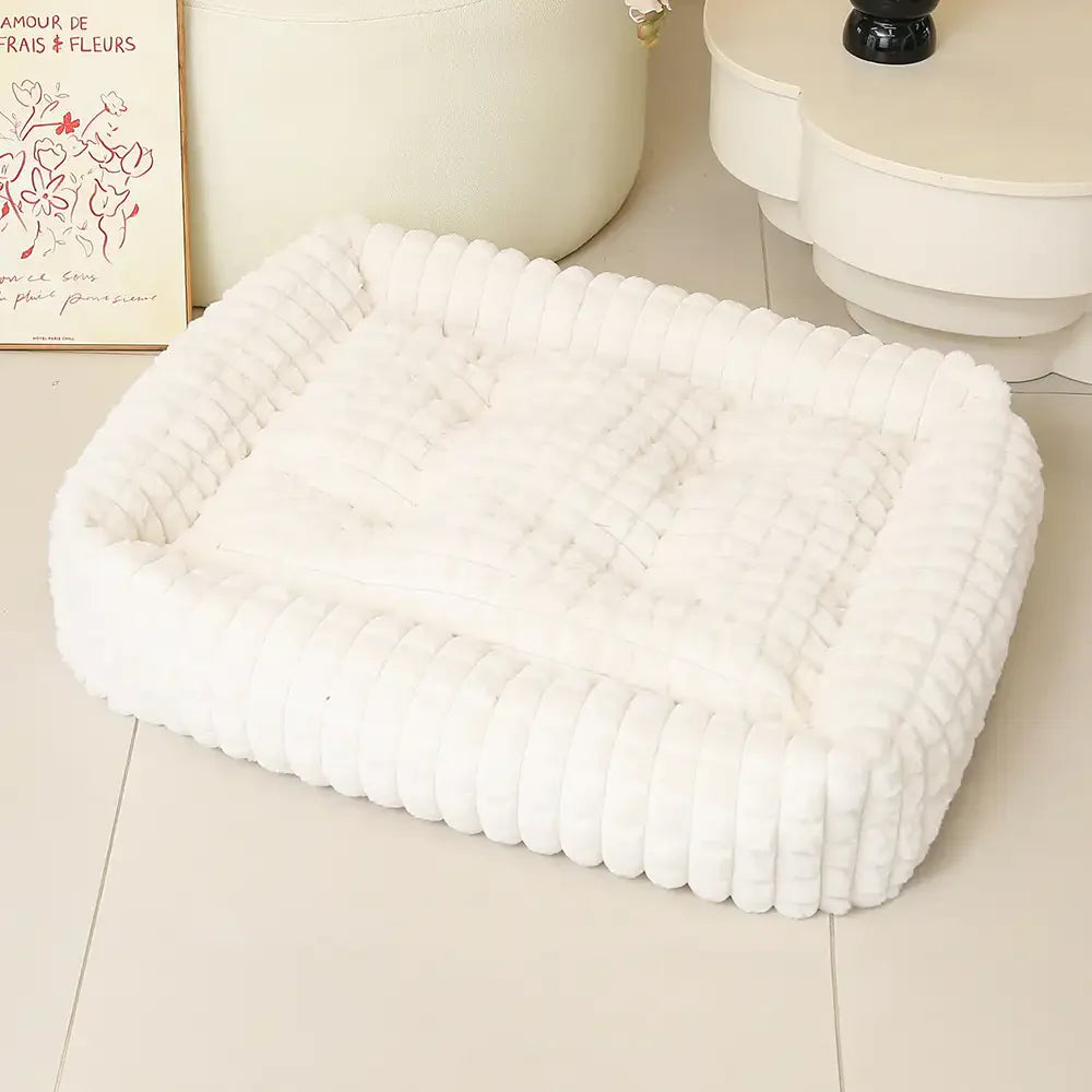 Letto per cani a strisce quadrate in morbido peluche – Per un sonno profondo, adatto a cani di tutte le taglie