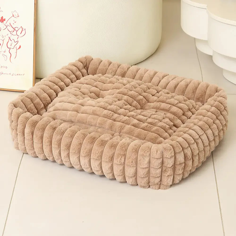 Letto per cani a strisce quadrate in morbido peluche – Per un sonno profondo, adatto a cani di tutte le taglie