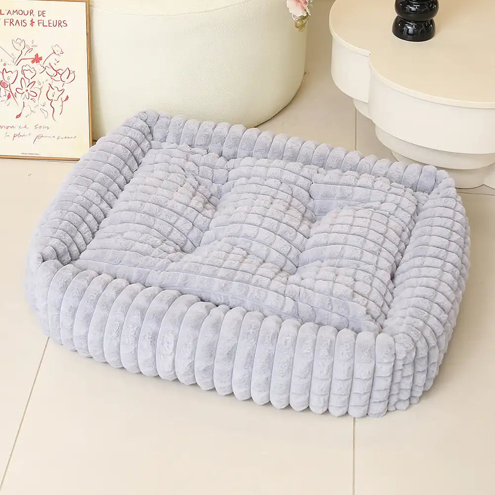 Letto per cani a strisce quadrate in morbido peluche – Per un sonno profondo, adatto a cani di tutte le taglie