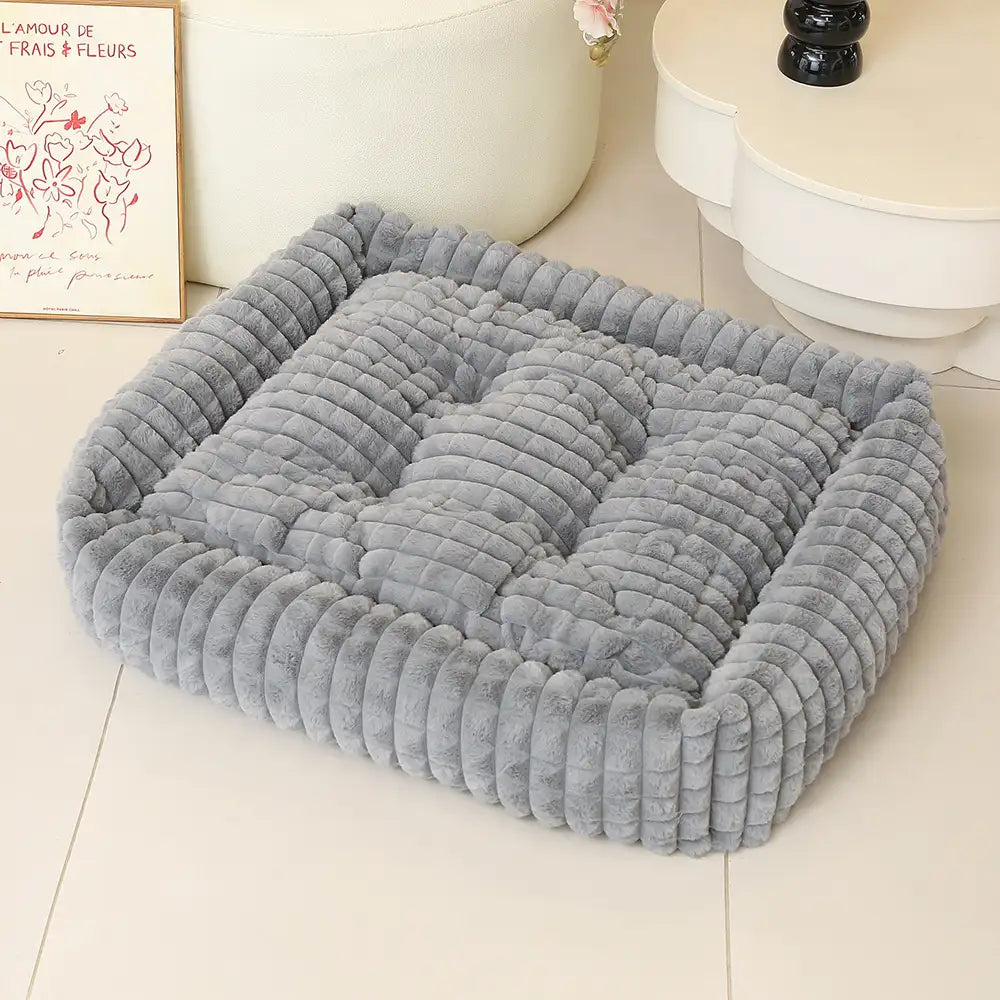 Letto per cani a strisce quadrate in morbido peluche – Per un sonno profondo, adatto a cani di tutte le taglie