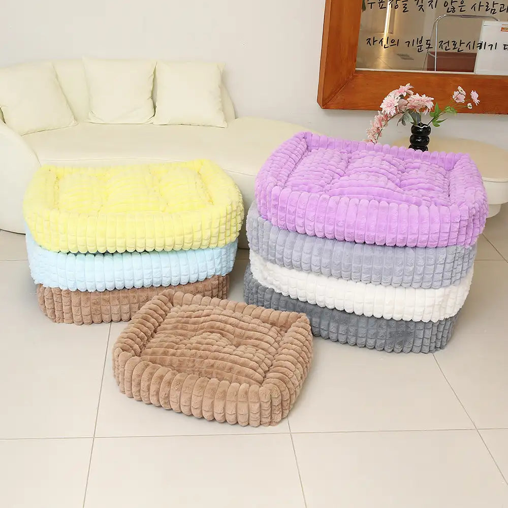 Letto per cani a strisce quadrate in morbido peluche – Per un sonno profondo, adatto a cani di tutte le taglie