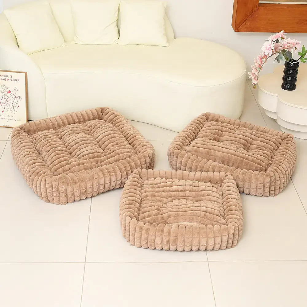 Letto per cani a strisce quadrate in morbido peluche – Per un sonno profondo, adatto a cani di tutte le taglie
