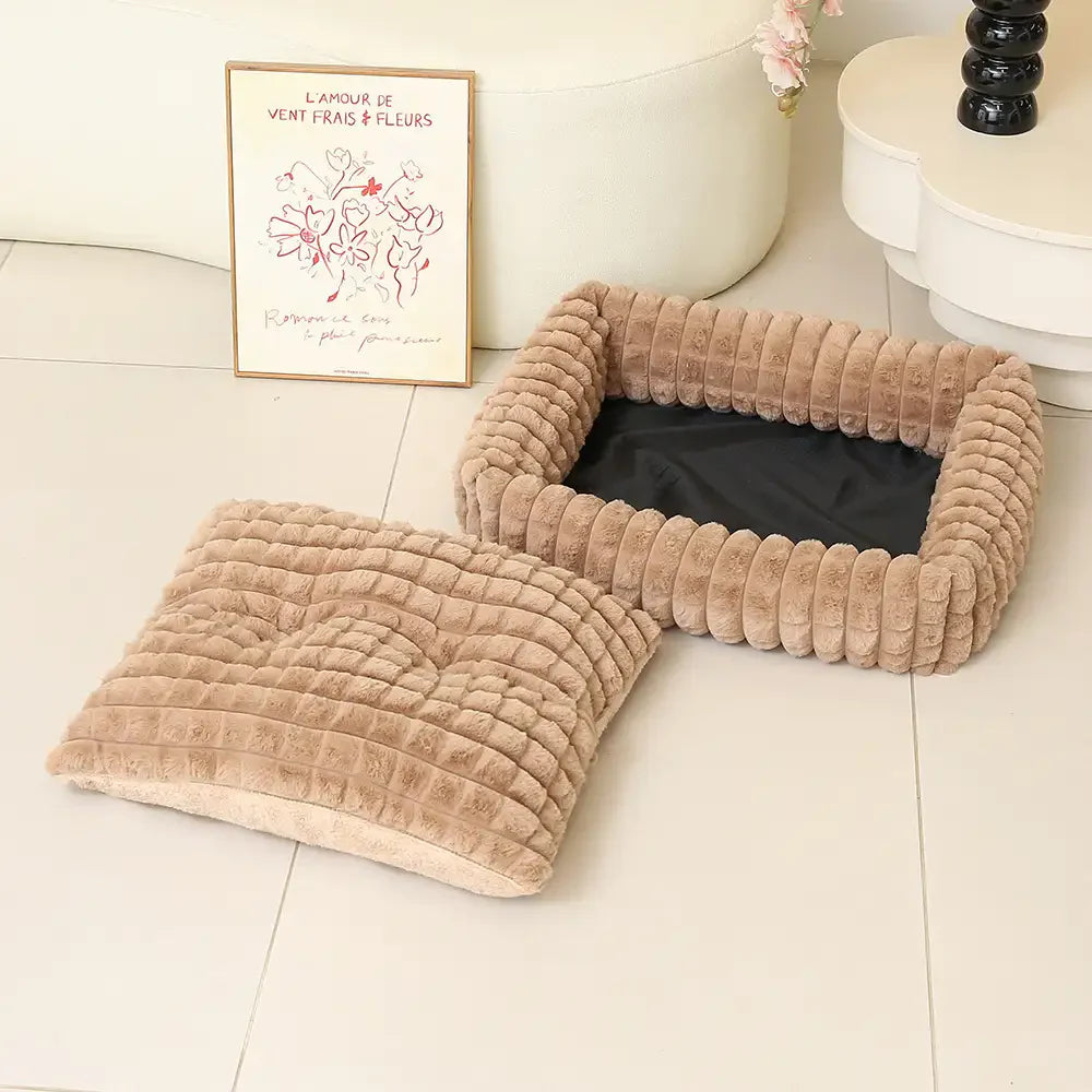 Letto per cani a strisce quadrate in morbido peluche – Per un sonno profondo, adatto a cani di tutte le taglie