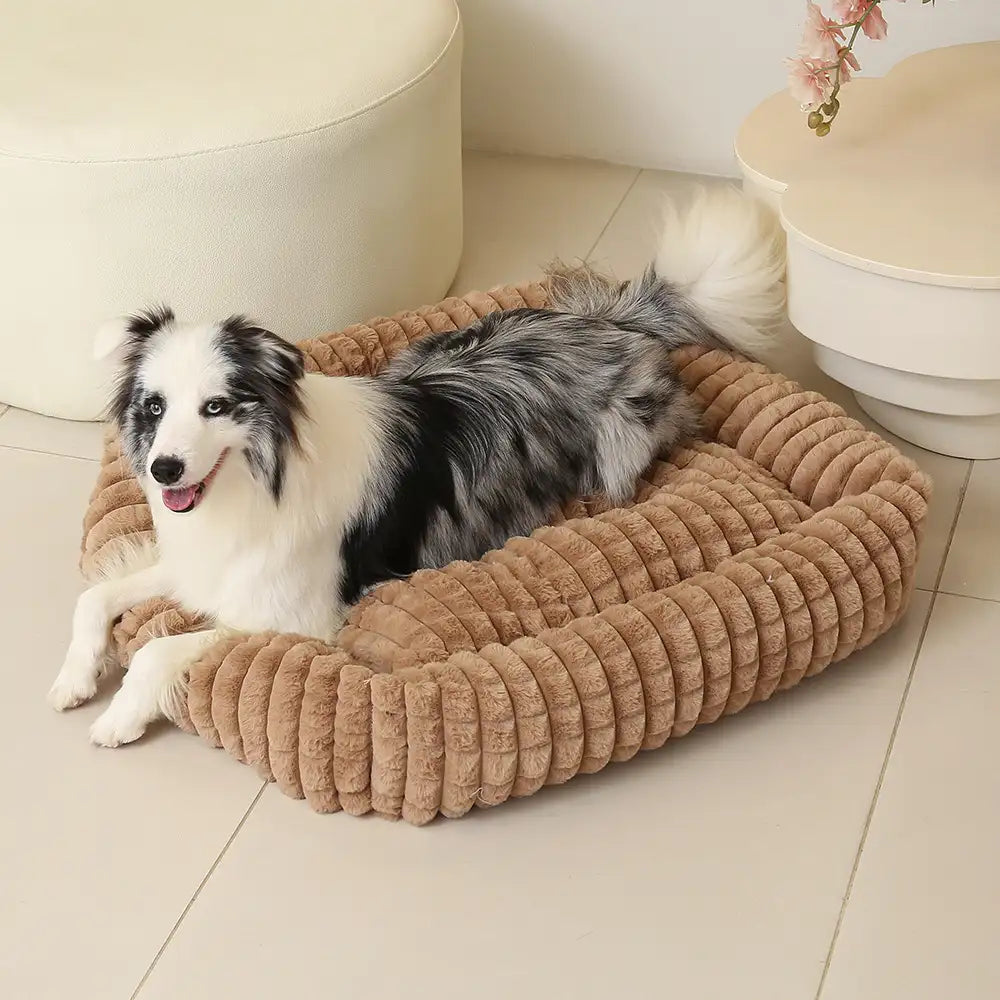 Letto per cani a strisce quadrate in morbido peluche – Per un sonno profondo, adatto a cani di tutte le taglie