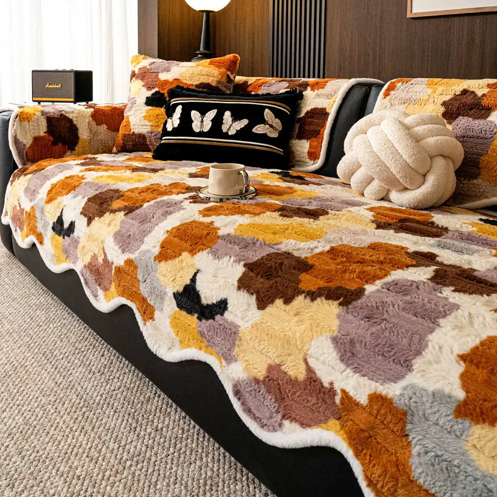 Copertura divano in pelliccia artificiale di coniglio, morbida e antiscivolo