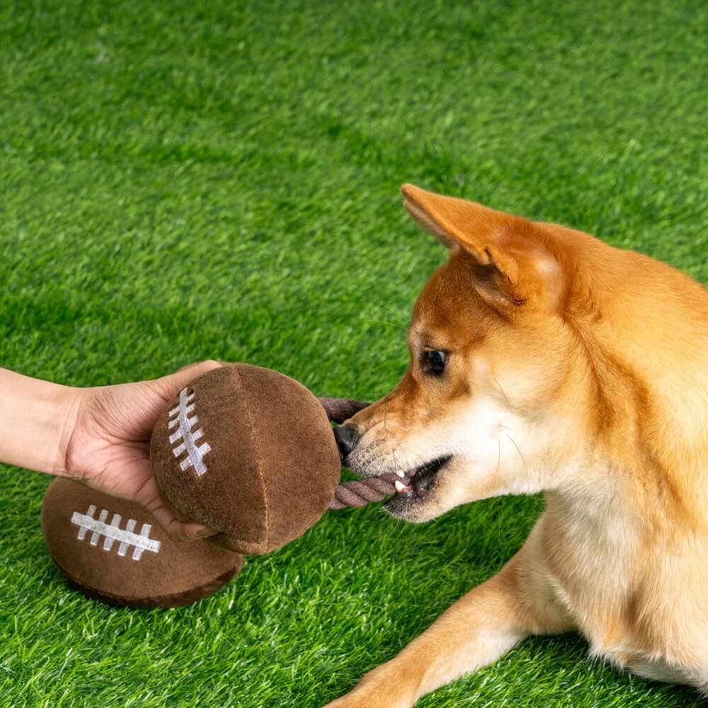 Giocattolo interattivo per cani in peluche a forma di rugby Super Bowl con suono