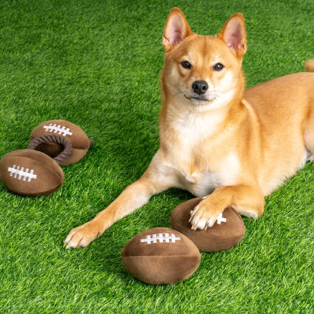 Giocattolo interattivo per cani in peluche a forma di rugby Super Bowl con suono