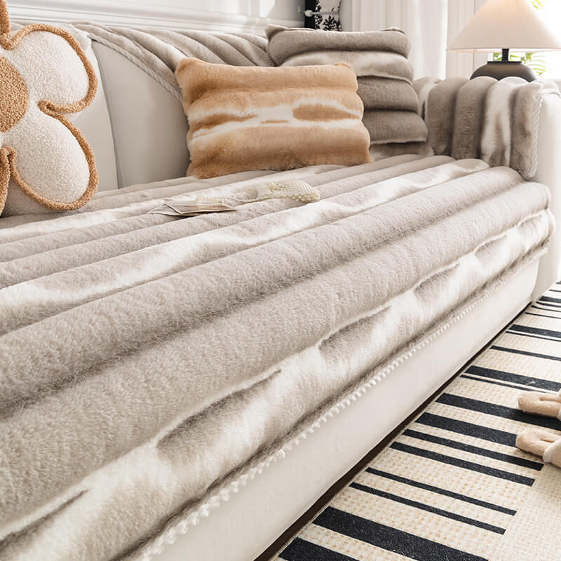 Copridivano in peluche a strisce colorate gradienti, bello e di tendenza