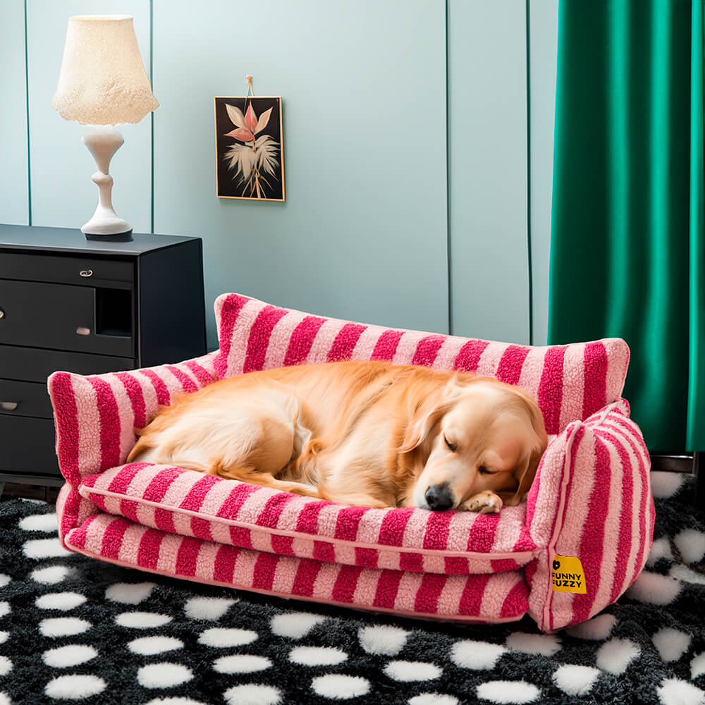 Divano per cani e gatti a doppio strato in faux lambswool a righe alla moda