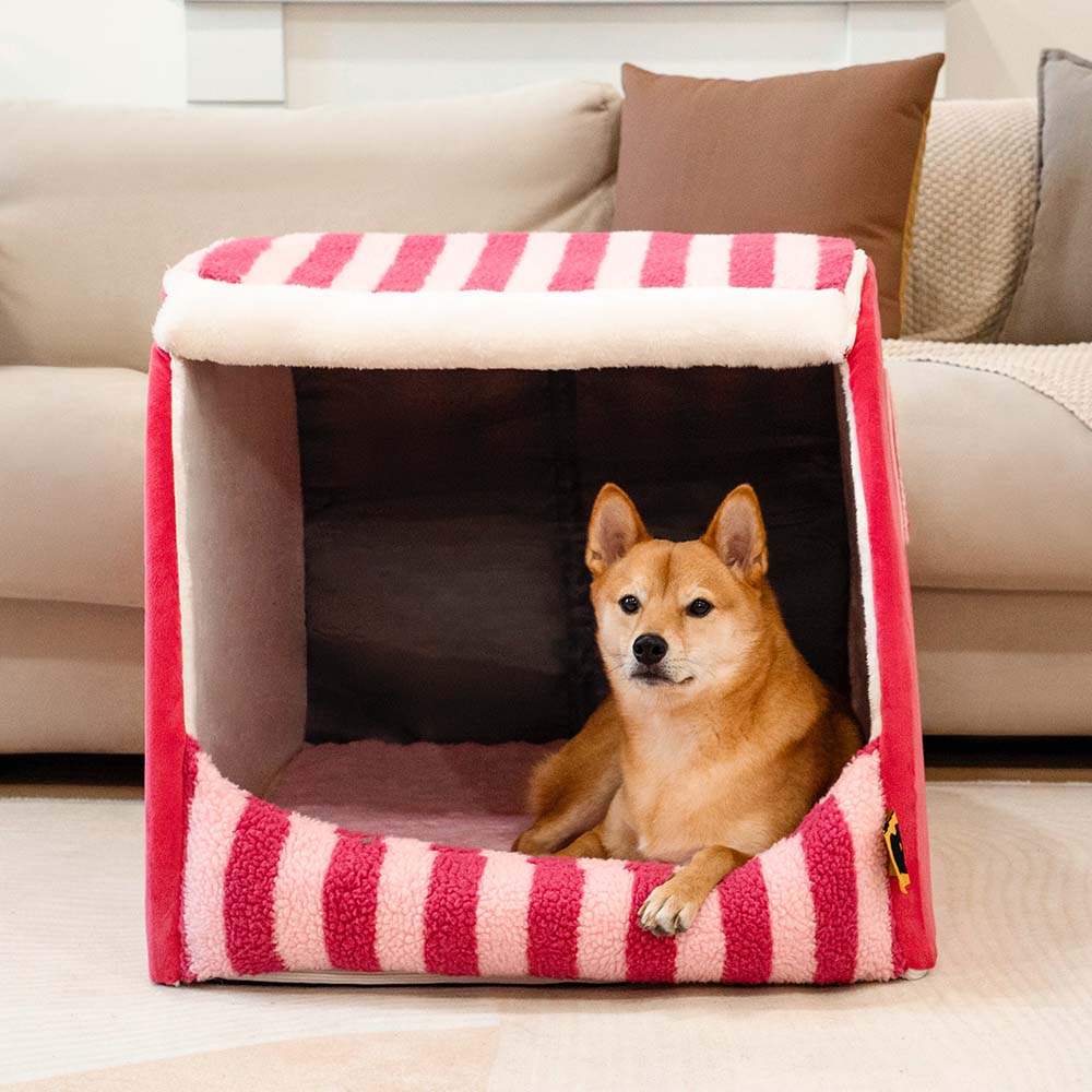 Letto per cani ortopedico a righe alla moda - Rifugio accogliente