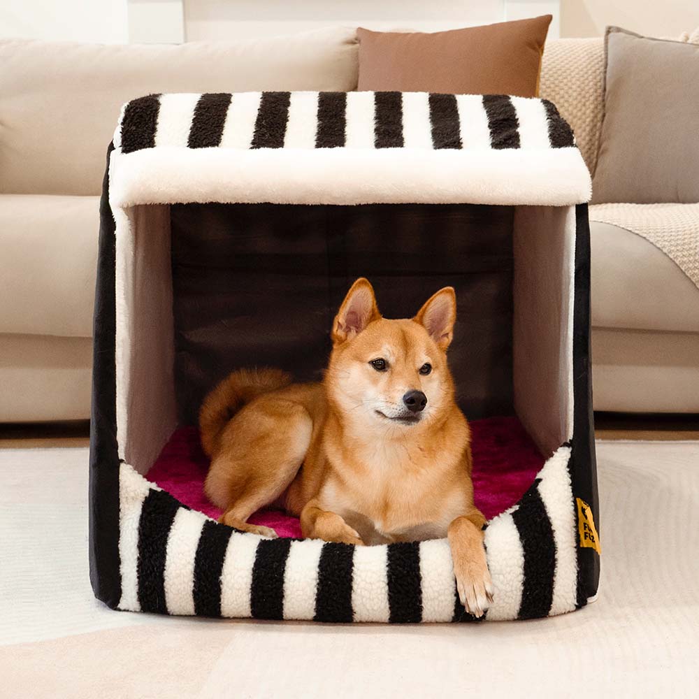 Letto per cani ortopedico a righe alla moda - Rifugio accogliente
