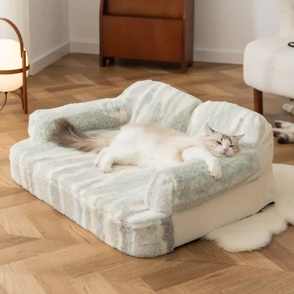 Letto per cani in pelliccia sintetica effetto lupo, morbido e con protezione per la schiena, tessuto tie-dye