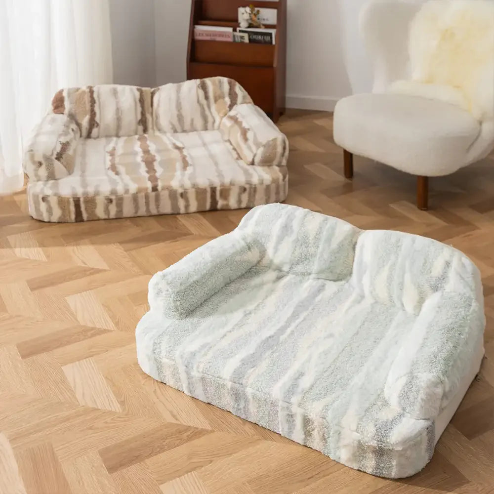 Letto per cani in pelliccia sintetica effetto lupo, morbido e con protezione per la schiena, tessuto tie-dye