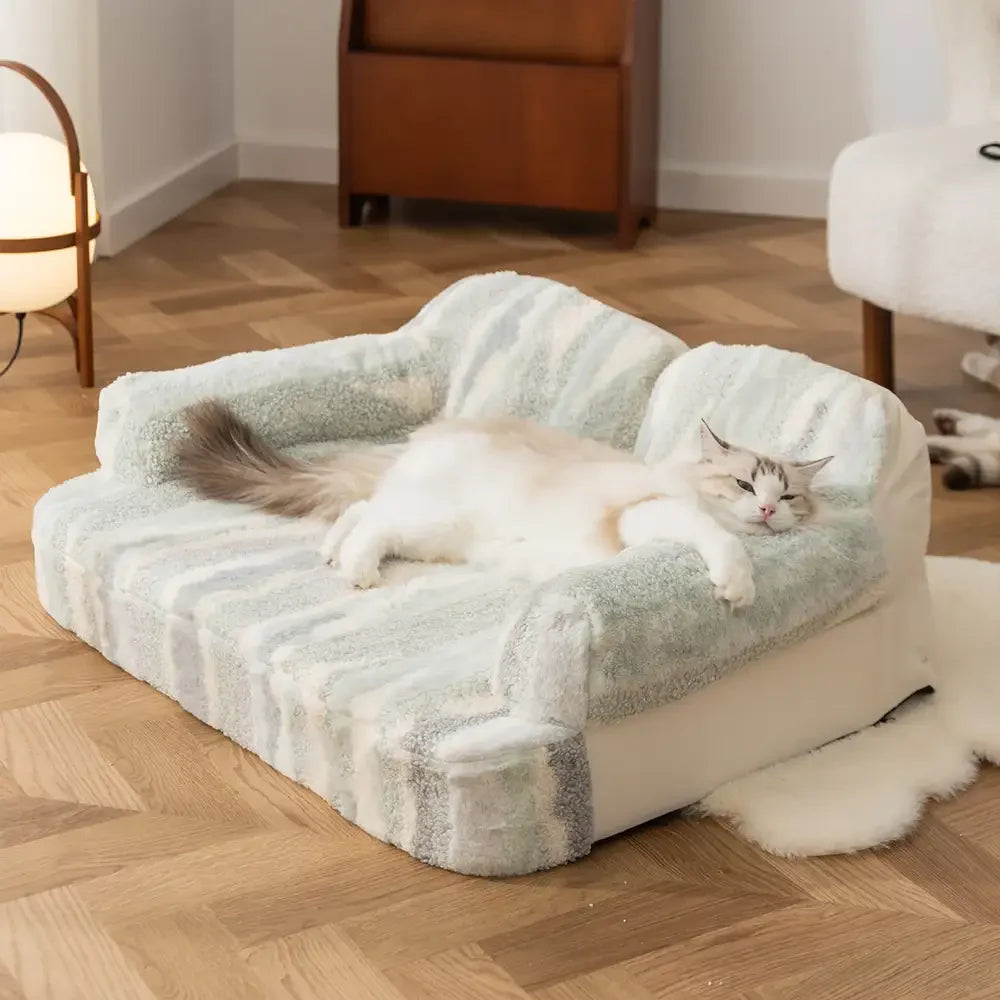 Letto per cani in pelliccia sintetica effetto lupo, morbido e con protezione per la schiena, tessuto tie-dye