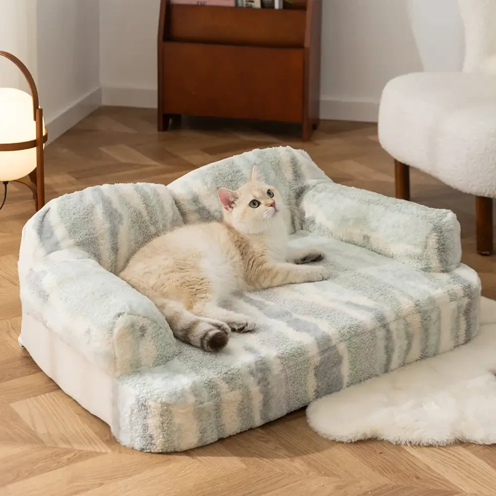 Letto per cani in pelliccia sintetica effetto lupo, morbido e con protezione per la schiena, tessuto tie-dye