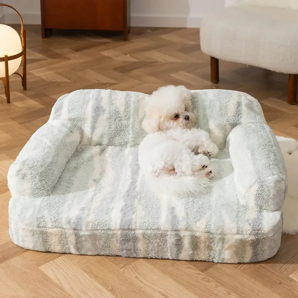 Letto per cani in pelliccia sintetica effetto lupo, morbido e con protezione per la schiena, tessuto tie-dye