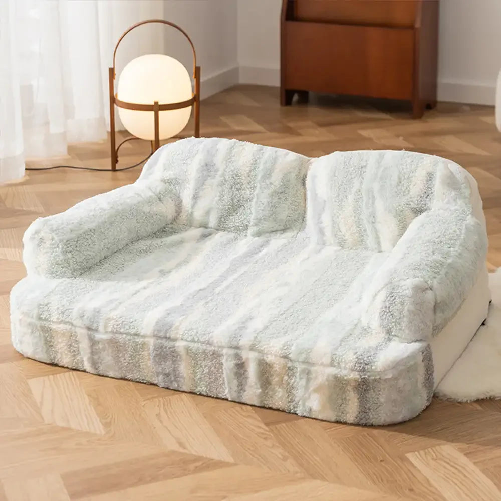 Letto per cani in pelliccia sintetica effetto lupo, morbido e con protezione per la schiena, tessuto tie-dye